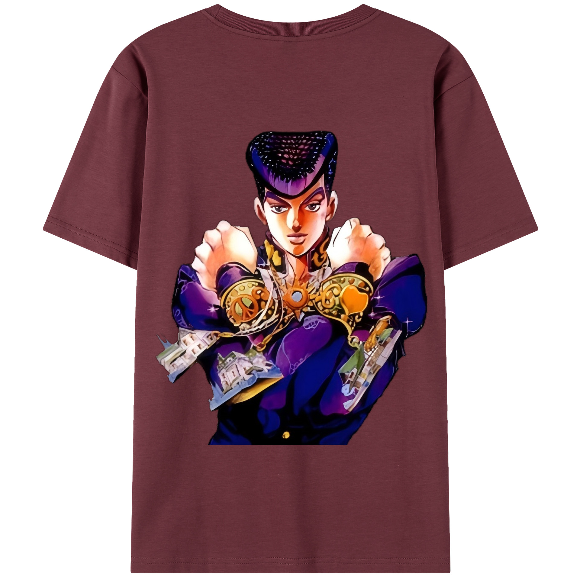 （画像用） ジョジョの奇妙な冒険 ひがしかた じょうすけ JoJo's Bizarre Adventure Higashikata Josuke 綿100％半袖Tシャツ（背面プリント）
